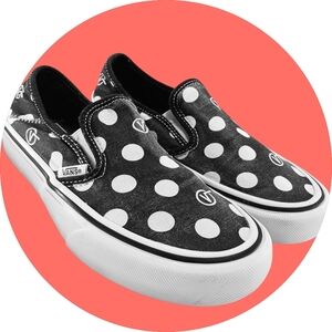 Vans Virginia Tech Black Poka Dot Sneakers Men 4.5 Women 6.0 Canvas Slip On Shoe